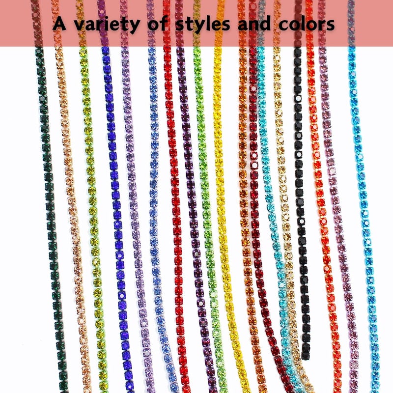 PEARLY JUN 10 Yards Red Rhinestone Chain Light Siam Rhinestone Trim Crystal Artificial Stone Trim Cup Chain SS6 2mm Color Plated Cup Stitch Costume Decoration - Image 4